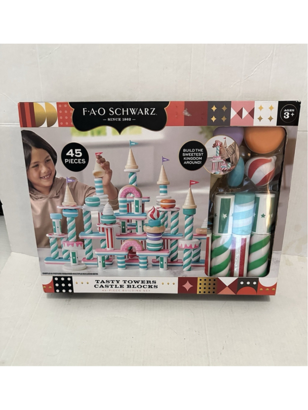 FAO Schwarz Tasty Towers Castle Blocks 45pc Wooden Building Set Sweet-Inspired